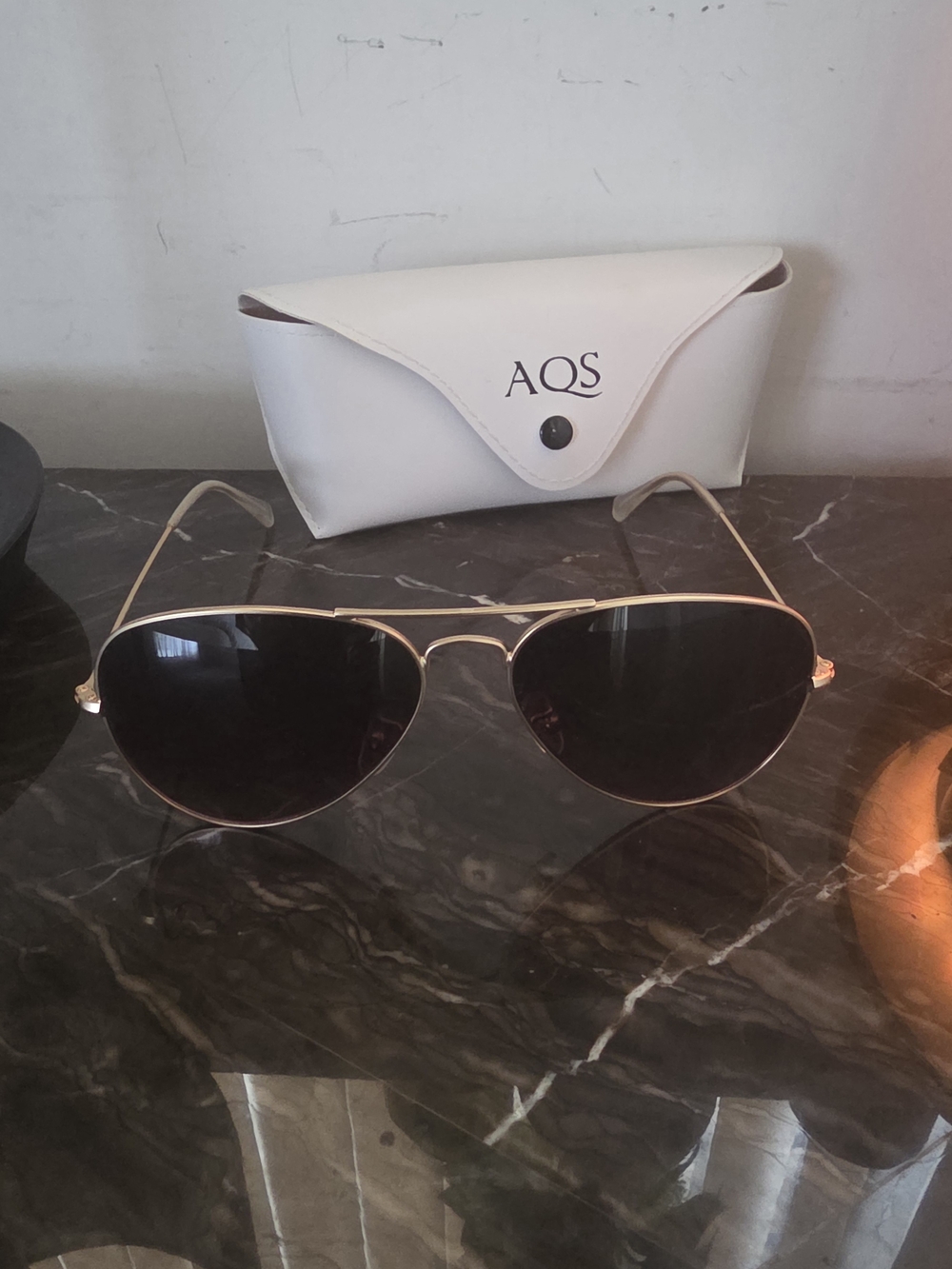 AQS Women's Gold Frame Black Lens Aviator Sunglasses with Case